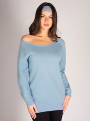 Pineapple Blue Off Shoulder Longline Sweat Top - Image 1 of 7