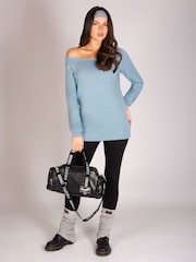 Pineapple Blue Off Shoulder Longline Sweat Top - Image 2 of 7