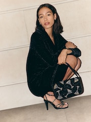 Black Embellished Velvet Martini Shoulder Bag - Image 3 of 8