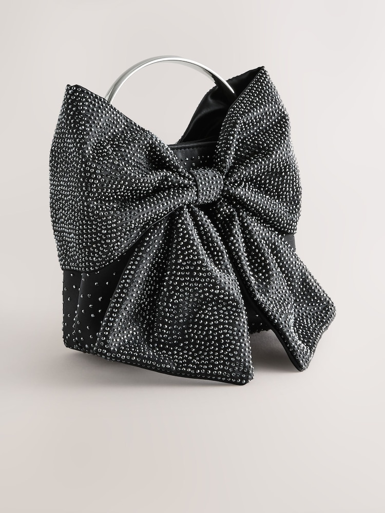 Black Satin Bow Hand Held Bag - Image 1 of 4