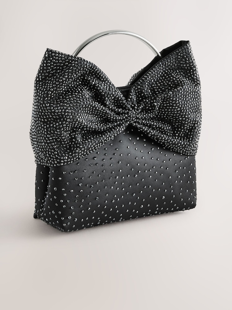 Black Satin Bow Hand Held Bag - Image 2 of 4