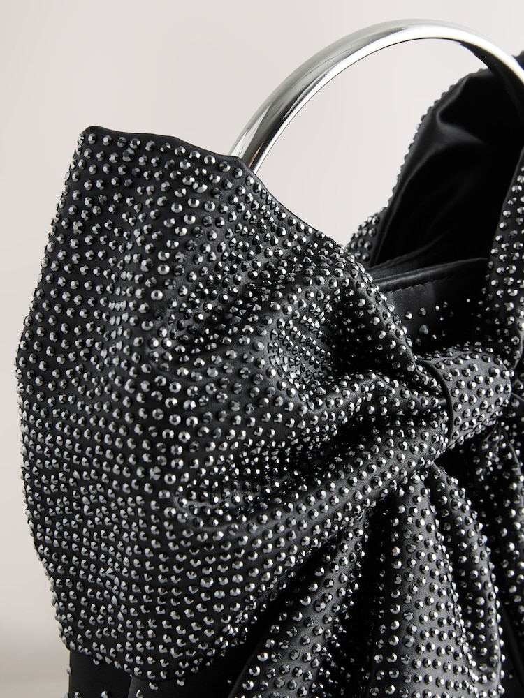 Black Satin Bow Hand Held Bag - Image 4 of 4 Black Satin Bow Hand Held Bag - Image 4 of 4