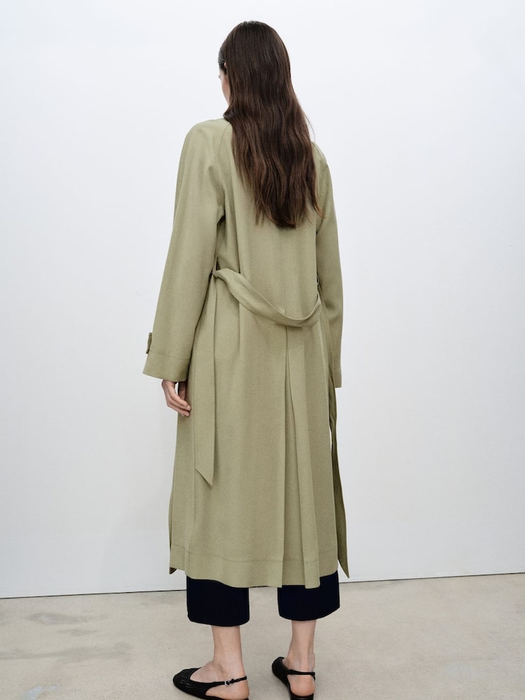 Mango Green Soft Belted Trench Coat - Image 2 of 6