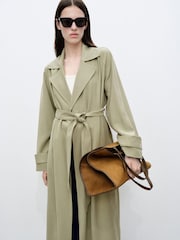 Mango Green Soft Belted Trench Coat - Image 3 of 6