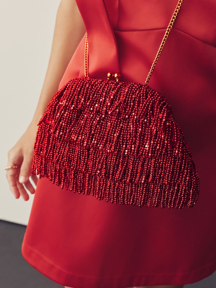 Red beaded NWOT circle evening bag Vintage Sudha Beaded Purse: Red Coral and Turquoise Evening  main image 3