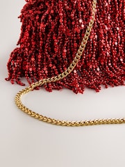 Red Embellished Fringe Clutch Bag - Image 9 of 9