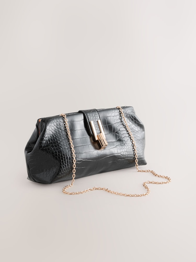 Black PU Croc Clutch Bag - Image 1 of 5