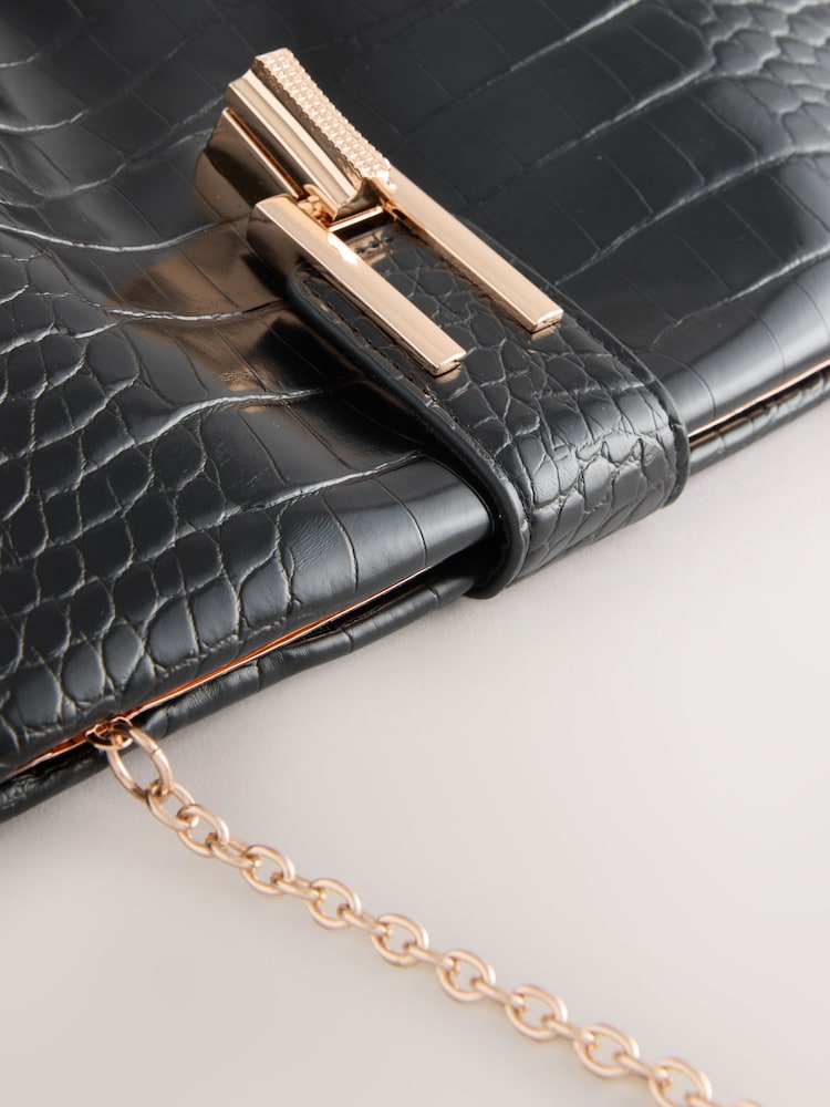 Black PU Croc Clutch Bag - Image 5 of 5