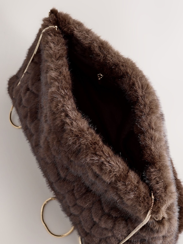 Chocolate Brown Fur Panel Clutch Bag - Image 2 of 6 Chocolate Brown Fur Panel Clutch Bag - Image 2 of 6