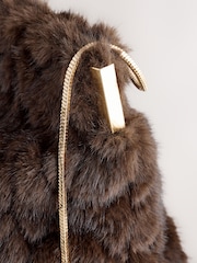Chocolate Brown Fur Panel Clutch Bag - Image 3 of 6