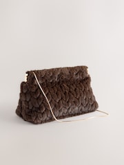 Chocolate Brown Fur Panel Clutch Bag - Image 5 of 6