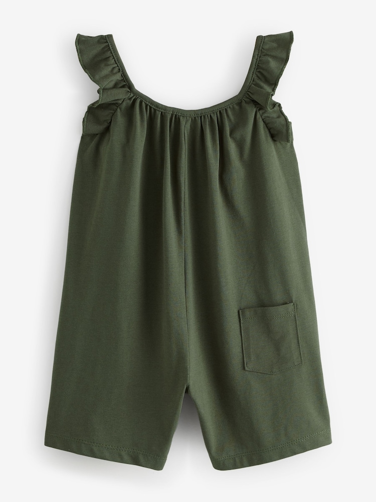 Khaki Green Strappy With Frilled Sleeves Romper Suits - Image 1 of 1