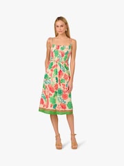Adrianna By Adrianna Papell Smocked Printed Placement GreenDress - Image 2 of 7