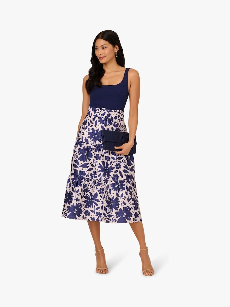 Adrianna Papell Blue Combo Printed Ankle Dress - Image 4 of 6