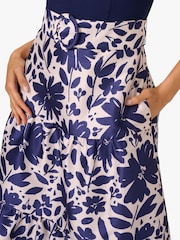 Adrianna Papell Blue Combo Printed Ankle Dress - Image 5 of 6