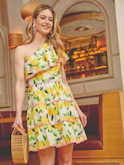 Adrianna By Adrianna Papell Yellow Printed Short Dress - Image 1 of 7