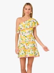 Adrianna By Adrianna Papell Yellow Printed Short Dress - Image 2 of 7