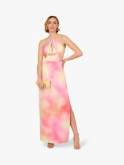Adrianna By Adrianna Papell Pink Printed Sateen Long Dress - Image 3 of 6