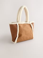Tan Brown PU Borg Tote Bag - Image 1 of 5