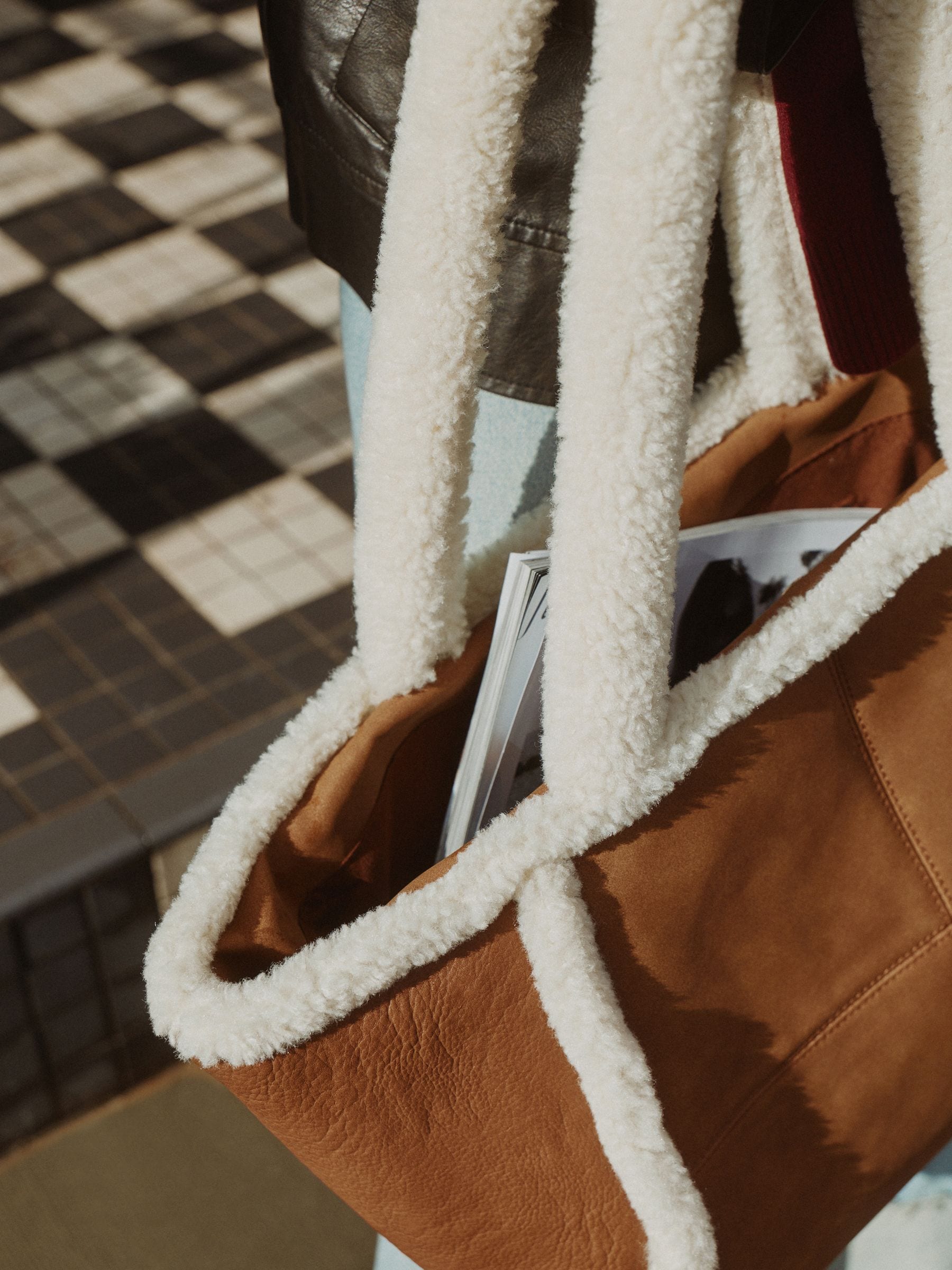 Buy Tan Brown PU Borg Tote Bag from Next USA