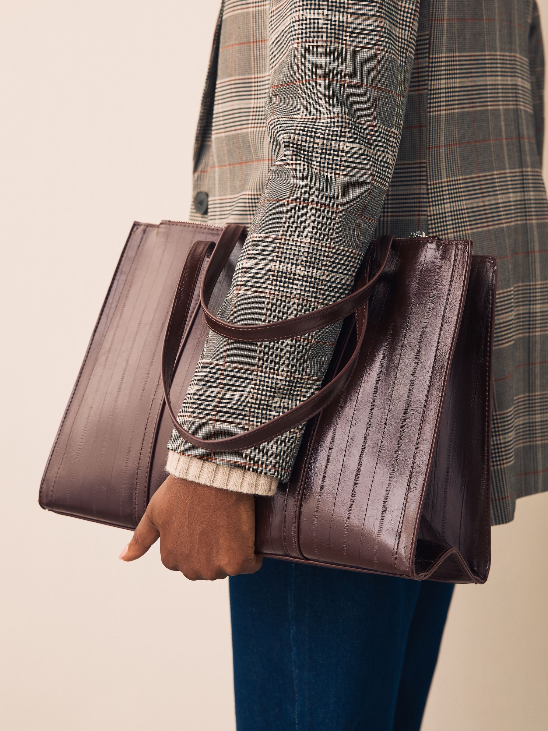 Buy Chocolate Brown Structured Tote Bag from Next India