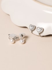 Jon Richard Silver Tone Rhodium Plated Heart Clip Earrings - Image 2 of 2