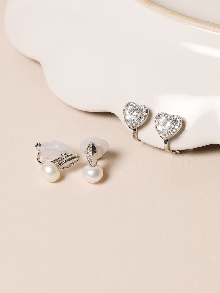 Jon Richard Silver Tone Rhodium Plated Heart Clip Earrings - Image 2 of 2