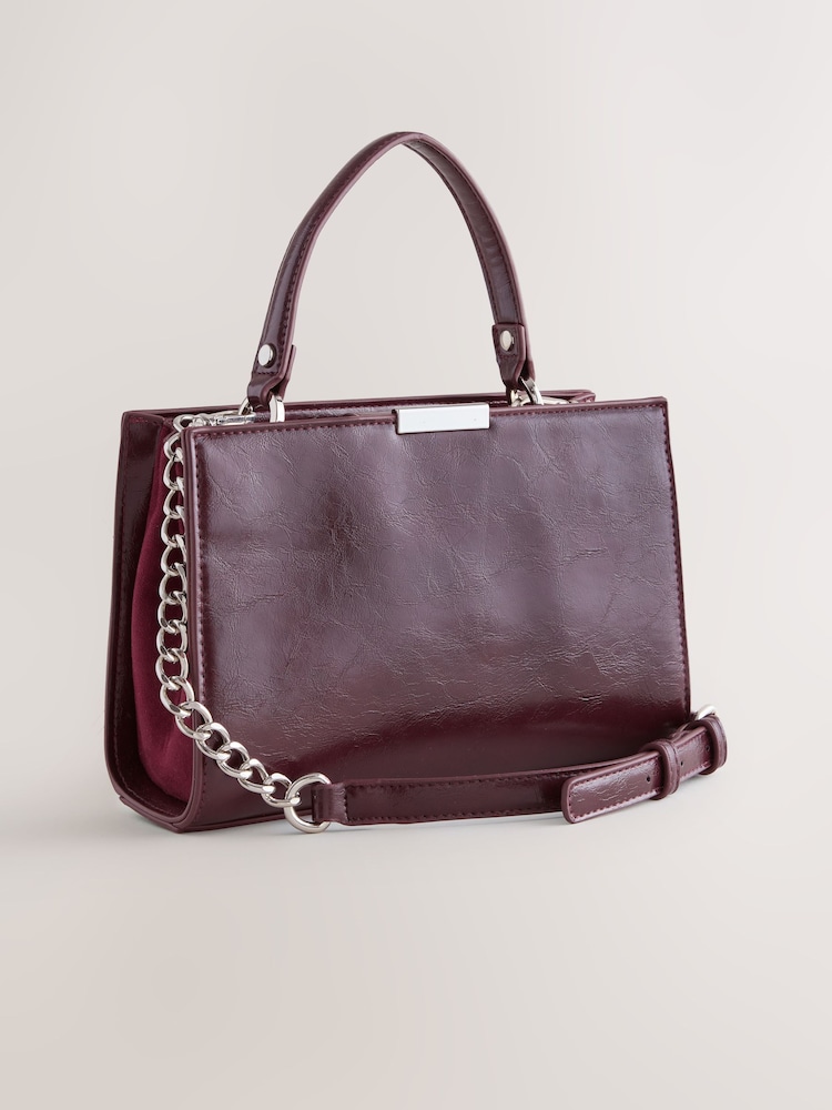 Burgundy Top Handle Croc Effect Bag - Image 1 of 5