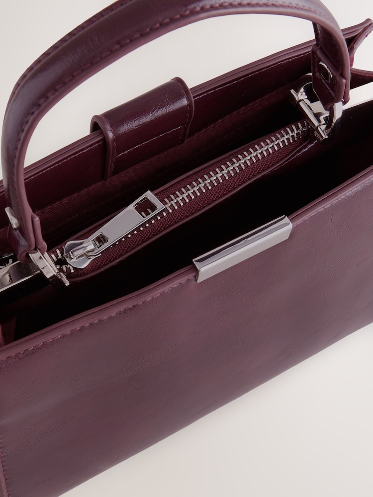 Burgundy Top Handle Croc Effect Bag - Image 5 of 5