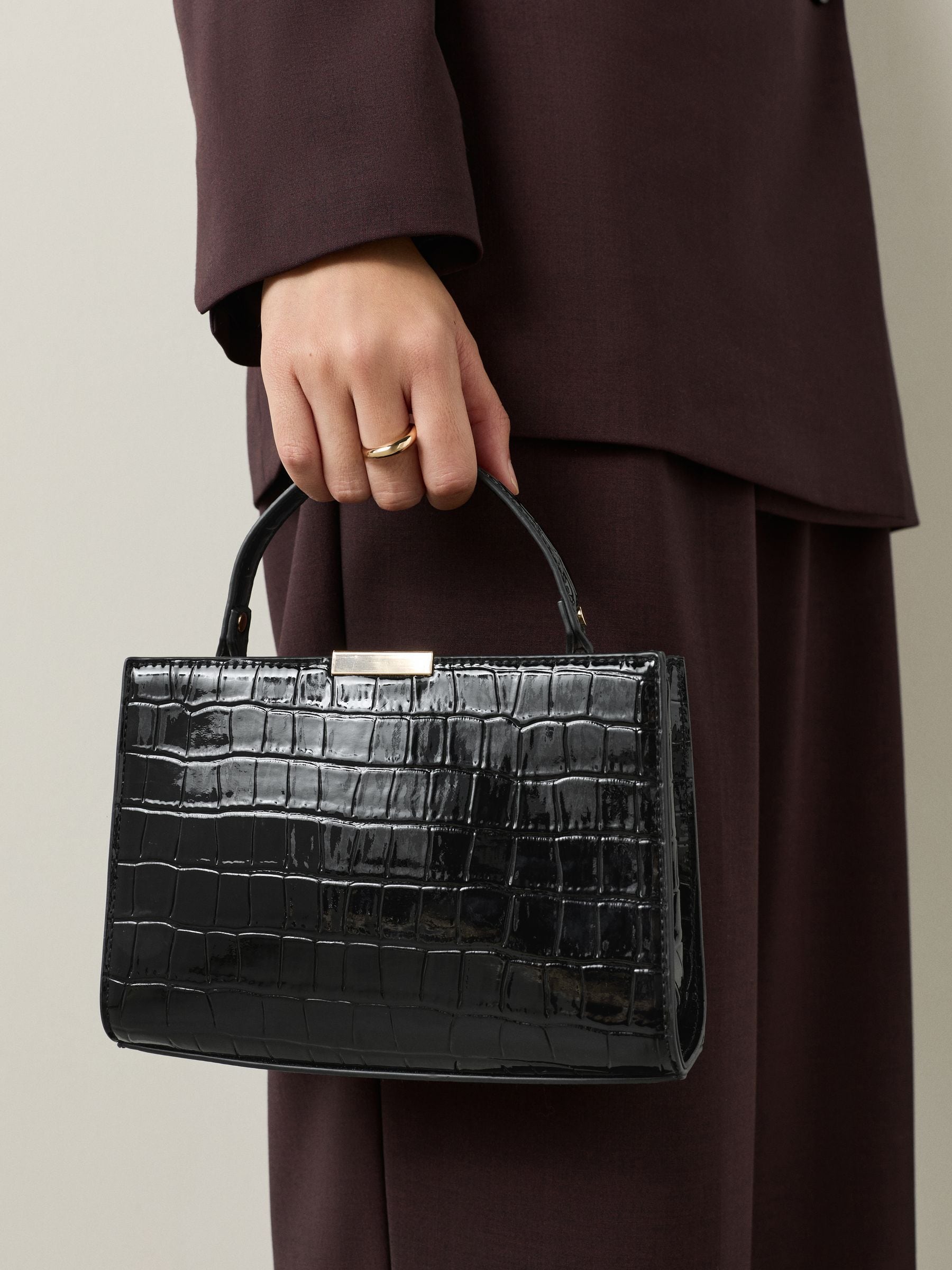 Buy Black Top Handle Croc Effect Bag from the Next UK online shop