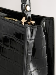 Black Top Handle Croc Effect Bag - Image 8 of 9