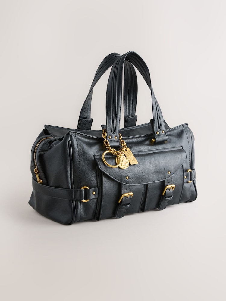 Black Charm Buckle Hand Held Bag - Image 1 of 5 Black Charm Buckle Hand Held Bag - Image 1 of 5
