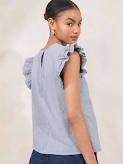 Lipsy Blue Embroidered Flutter Sleeve Shell Top - Image 4 of 4
