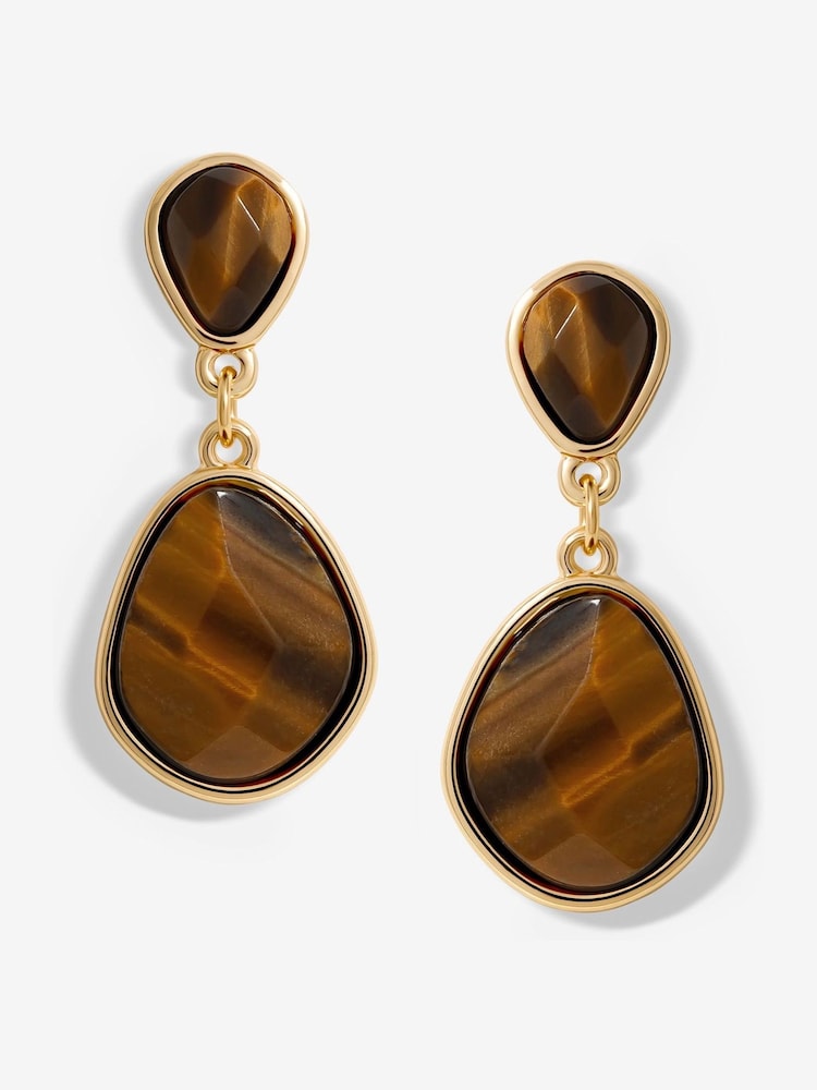 Jon Richard Gold Tone Tigers Eye Pear Drop Earrings - Image 1 of 4