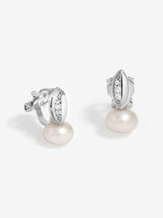 Jon Richard Silver Rhodium Plated Cubic Zirconia And Pearl Drop Silver Earrings - Image 1 of 2