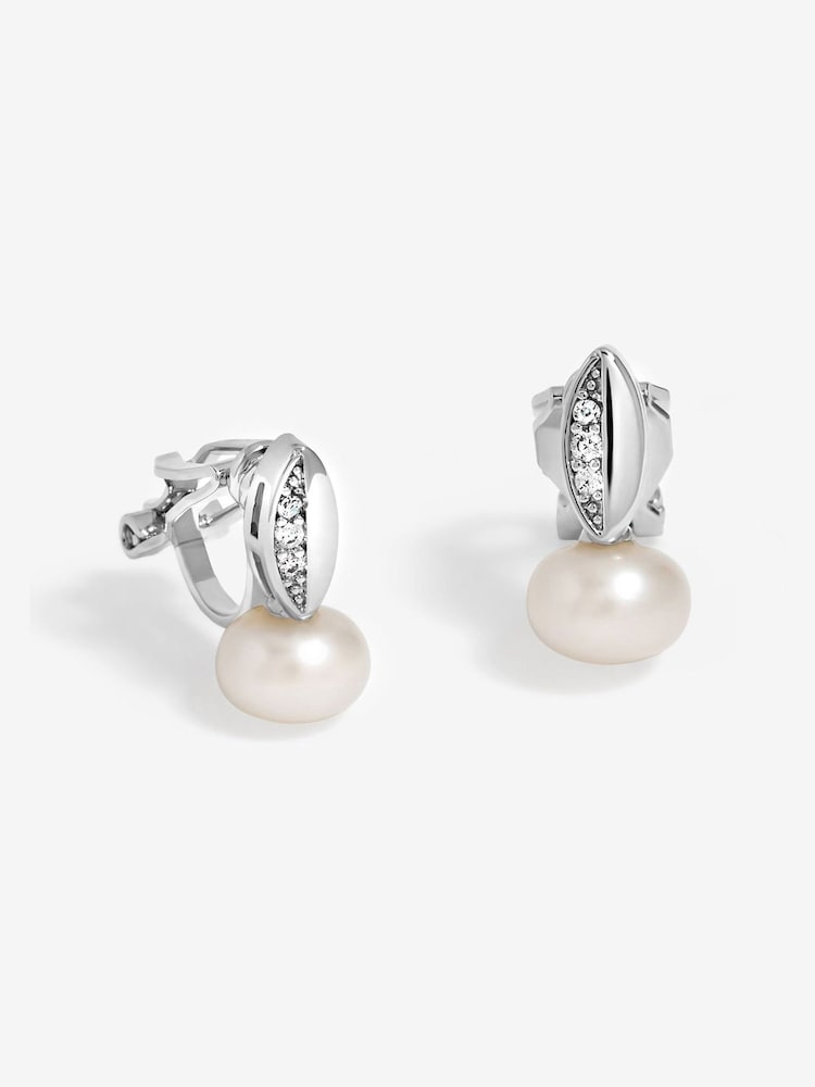 Jon Richard Silver Rhodium Plated Cubic Zirconia And Pearl Drop Silver Earrings - Image 1 of 2