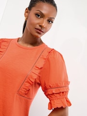 Lipsy Orange Puff Sleeve T-Shirt - Image 1 of 4