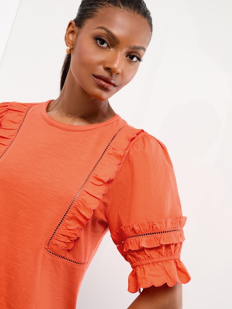 Lipsy Orange Puff Sleeve T-Shirt - Image 1 of 4