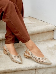 Linzi Gold Carolina Low Heeled Woven Slingback Courts - Image 1 of 6