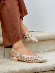 Linzi Gold Carolina Low Heeled Woven Slingback Courts - Image 2 of 6