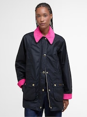 Barbour® Navy/Pink Modern Beadnell Wax Jacket - Image 1 of 7
