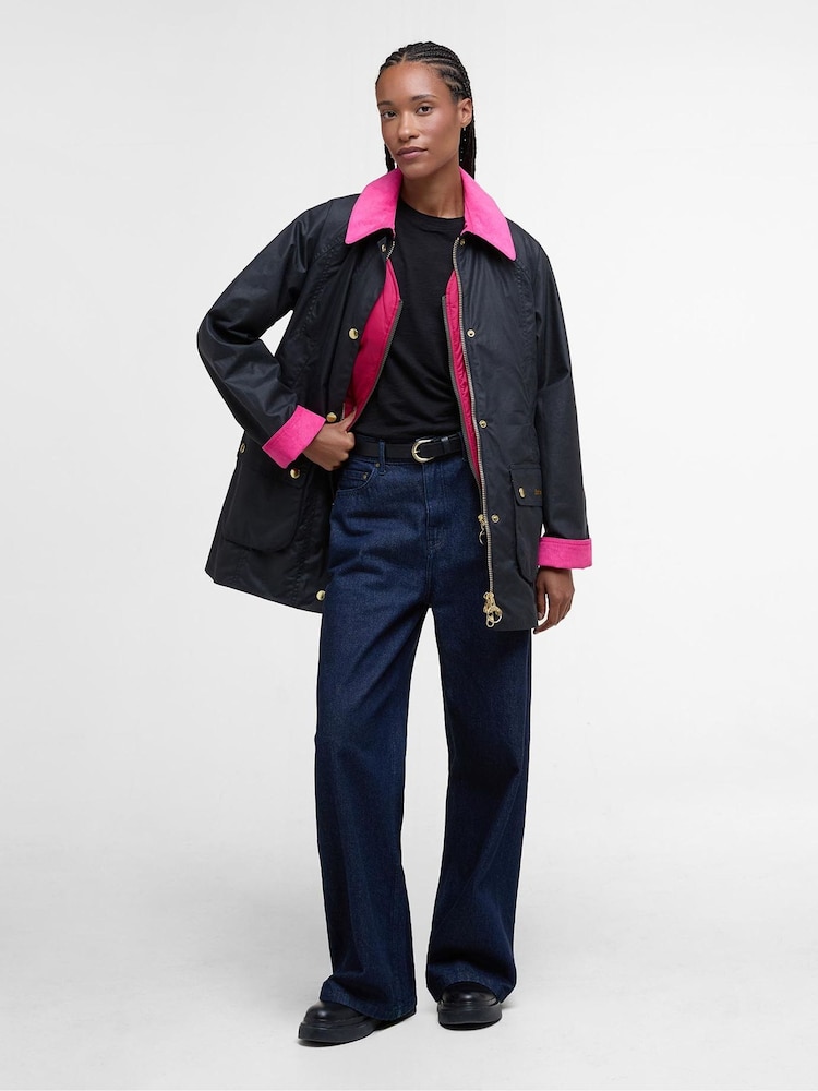 Barbour® Navy/Pink Modern Beadnell Wax Jacket - Image 2 of 7