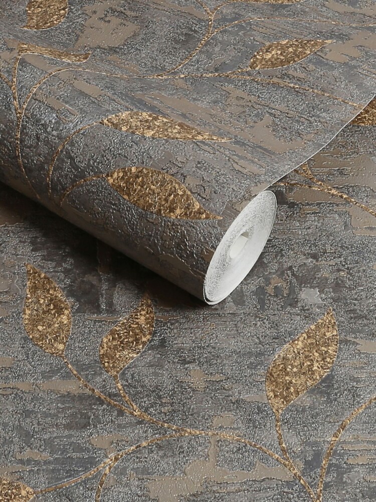 Graham & Brown Steel Gold Boutique Ornamental Leaf A4 Wallpaper Sample - Image 3 of 3