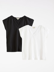 Love & Roses X2 Black and Ivory Lace Trim T-Shirts 2 Pack - Image 1 of 7