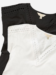 Love & Roses X2 Black and Ivory Lace Trim T-Shirts 2 Pack - Image 2 of 7