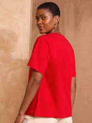 Love & Roses Red Animal Print Cherry Embroidered Crew Neck T-Shirt - Image 4 of 4