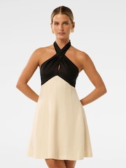Forever New Cream Pure Lea Petite Halter Neck Mini Dress - Image 1 of 5