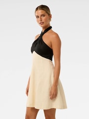 Forever New Cream Pure Lea Petite Halter Neck Mini Dress - Image 4 of 5