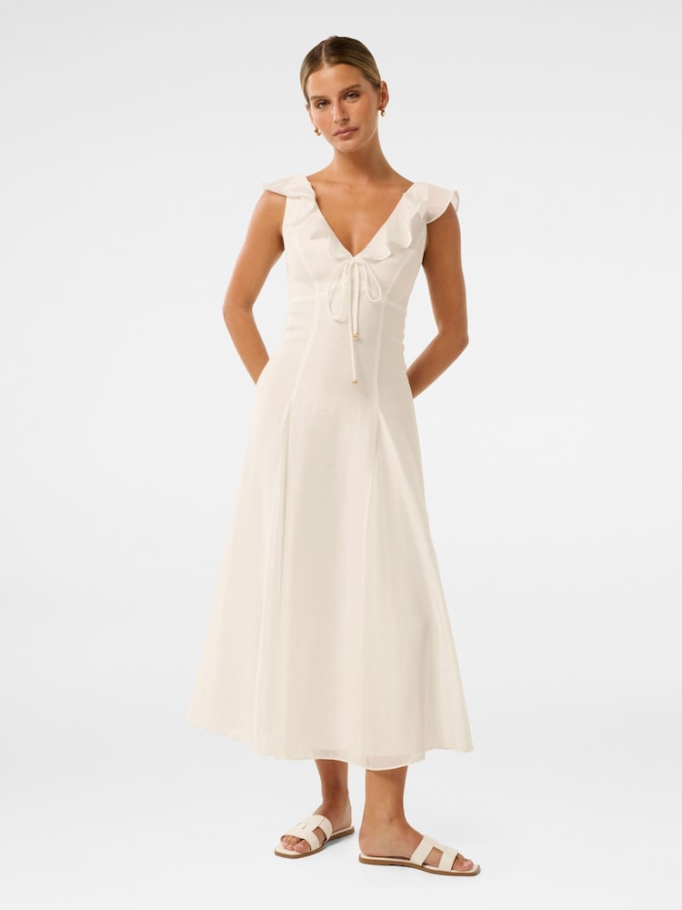 Forever New White Lenny Petite Godet Midi Dress - Image 1 of 4