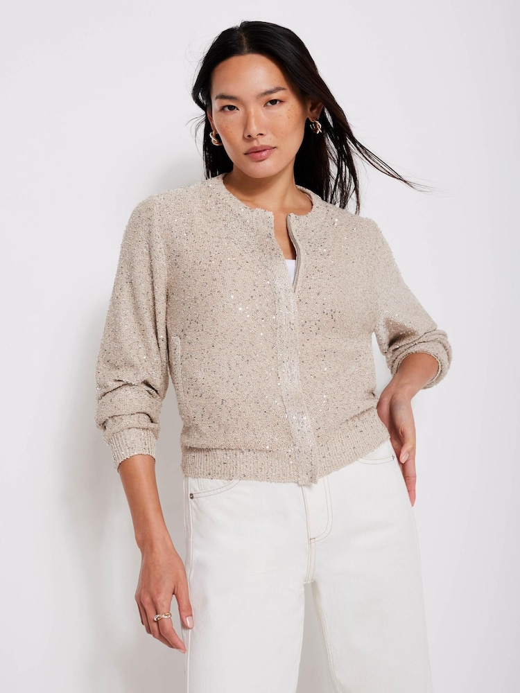 Mint Velvet Natural Sequin Knit Cardigan - Image 1 of 7